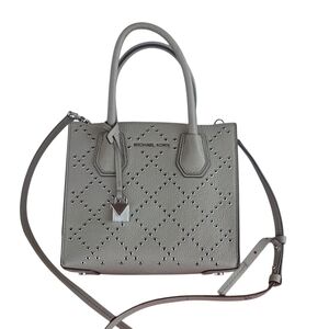 Michael Kors Mercer Studded Grommet Messenger Crossbody Leather Bag.